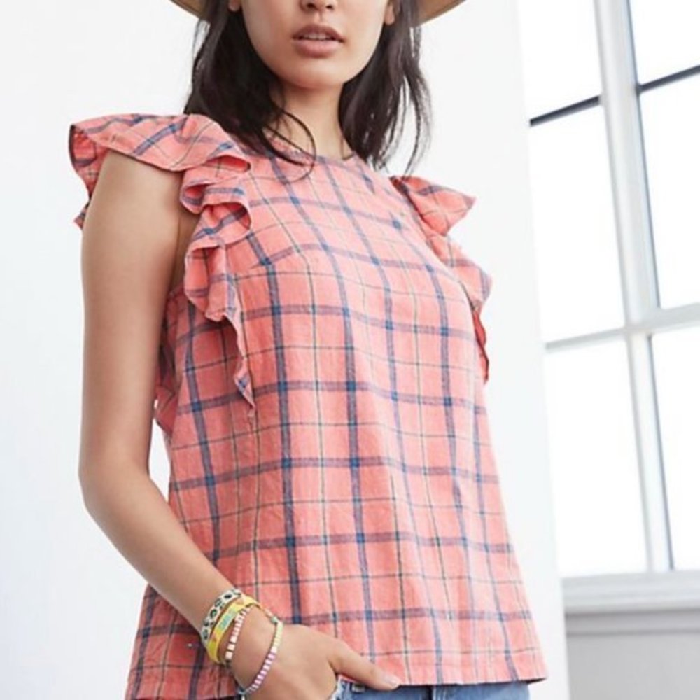 NWT Anthropologie Amarette Ruffled Blouse Coral SM